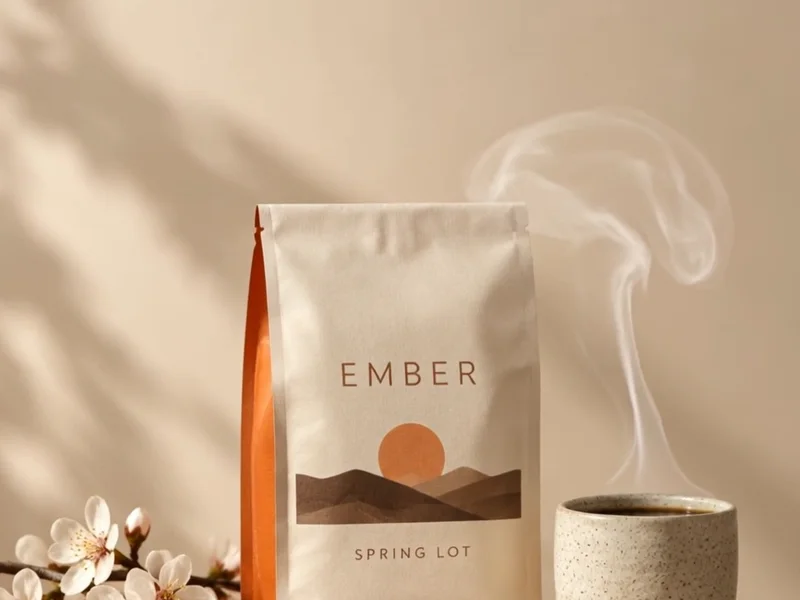 A still from a short product video: a coffee bag beside a steaming cup, animated from a generated photo.